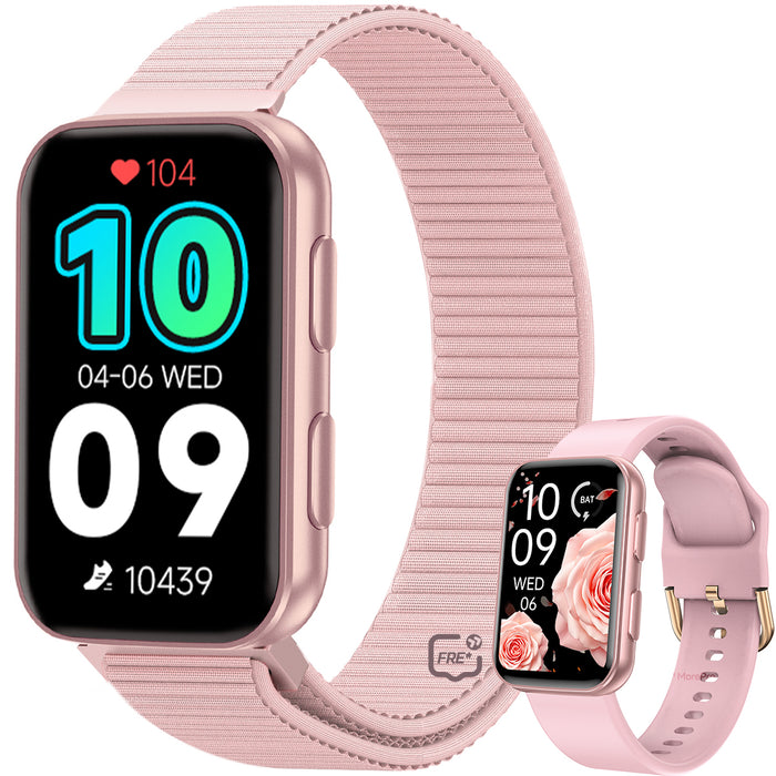 MorePro AIR2 Fitness Tracker, Smart Watch with 24/7 Heart Rate and Blood Pressure, Step Calorie Counter, Sleep Monitor, IP68 Waterproof Fitness Watch for Men Women iOS Andriod(Pink)