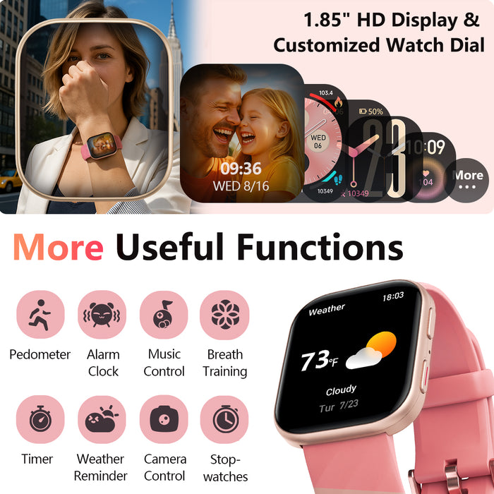 MorePro Smart Watches for Women iPhone Android(Answer/Make Call), 2025 Health Smartwatch with Heart Rate/Blood Pressure/Blood Oxy-gen/Sleep Monitor, 1.85" HD Fitness Trackers with 120+ Sport Modes