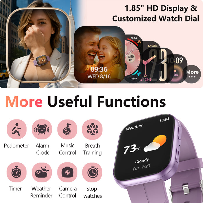 MorePro Smart Watches for Women iPhone Android(Answer/Make Call), 2025 Health Smartwatch with Heart Rate/Blood Pressure/Blood Oxy-gen/Sleep Monitor, 1.85" HD Fitness Trackers with 120+ Sport Modes