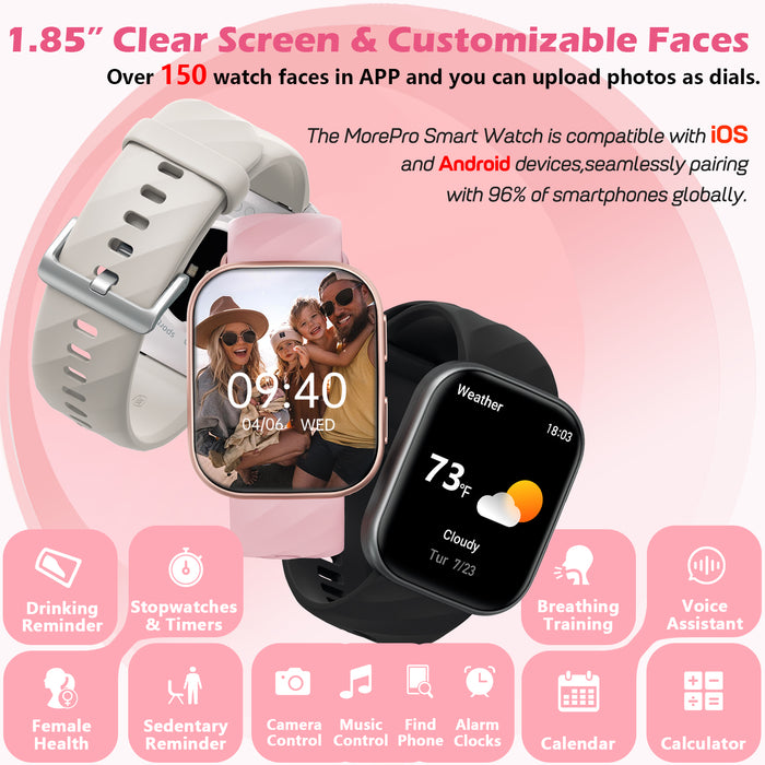 MorePro Health Fitness Tracker with 24/7 Heart Rate/Blood Pressure Monitor, Blood Oxy-gen/Sleep Tracking, 120+ Sports Activity Tracker, Smart Watch (Make/Answer Call) with Step Counter for Women Men