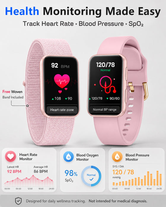 MorePro Health Fitness Tracker for Women Men, 24/7 Heart Rate Blood Pressure & Oxygen Monitoring, Sleep Tracker, 100+ Sport Modes Smart Watch, IP68 Waterproof, 2 Bands, Compatible Android iOS