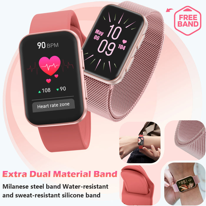 MorePro Health Fitness Tracker with Blood oxy-gen Monitor and 24/7 Heart Rate and Blood Pressure, Sleep Monitor, 120+ Sport Modes Waterproof Fitness Watch for Women Men, Active Pink