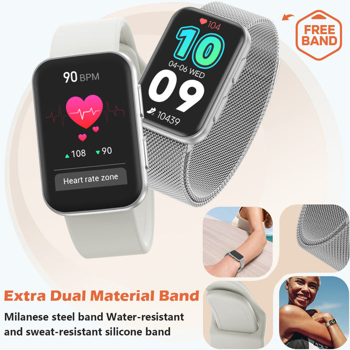 MorePro Health Fitness Tracker with Blood oxy-gen Monitor and 24/7 Heart Rate and Blood Pressure, Sleep Monitor, 120+ Sport Modes Waterproof Fitness Watch for Women Men Android iOS, Sliver