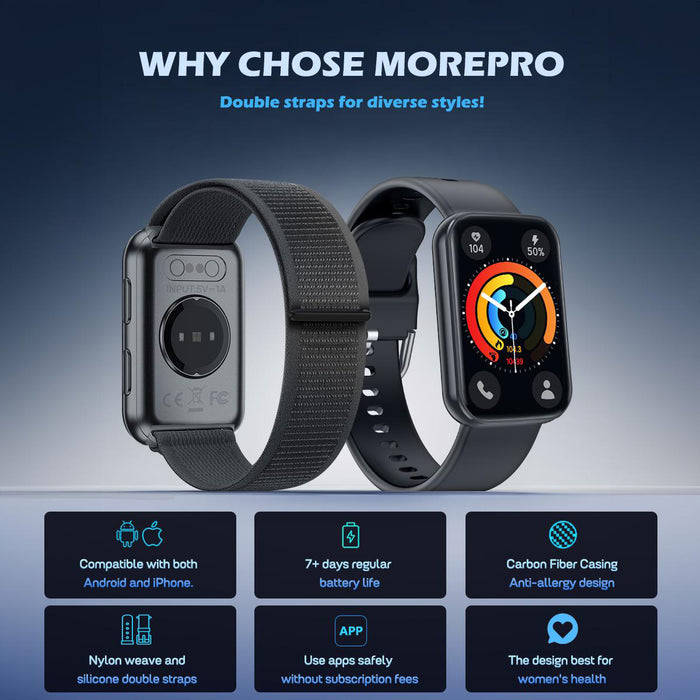 MorePro AIR2 Fitness Tracker, Smart Watch with 24/7 Heart Rate and Blood Pressure, Step Calorie Counter, Sleep Monitor, IP68 Waterproof Fitness Watch for Women Men Andriod iOS(Black)