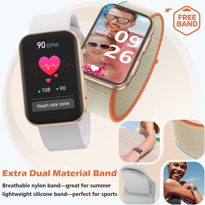 MorePro Health Fitness Tracker with Blood oxy-gen Monitor and 24/7 Heart Rate and Blood Pressure, Sleep Monitor, 120+ Sport Modes Waterproof Fitness Watch for Women Men, Gold