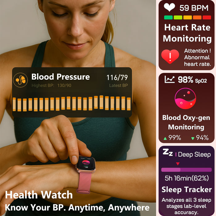 MorePro Health Fitness Tracker with 24/7 Heart Rate/Blood Pressure Monitor, Blood Oxy-gen/Sleep Tracking, 120+ Sports Activity Tracker, Smart Watch (Make/Answer Call) with Step Counter for Women Men