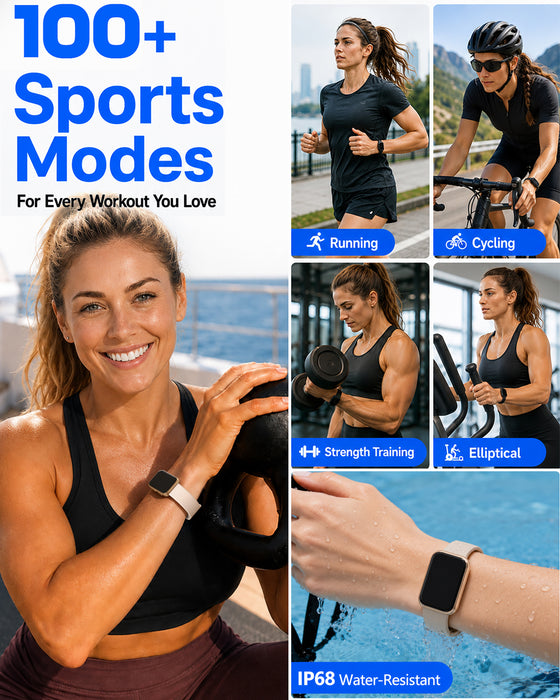 MorePro Health Fitness Tracker for Women Men, 24/7 Heart Rate Blood Pressure & Oxygen Monitoring, Sleep Tracker, 100+ Sport Modes Smart Watch, IP68 Waterproof, Gold