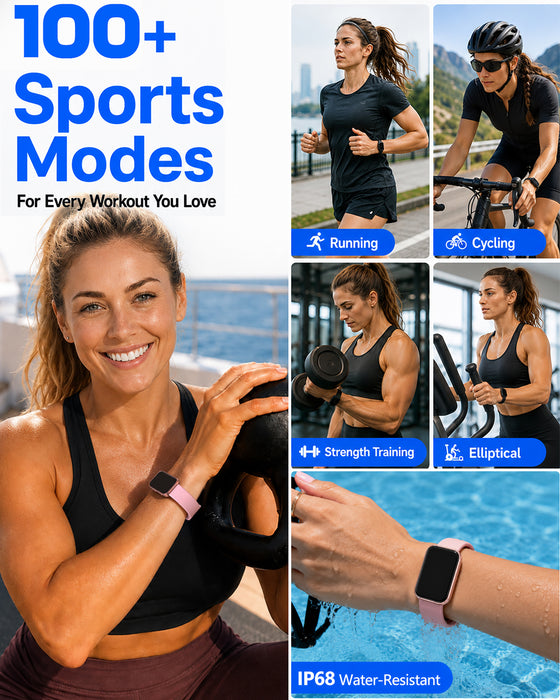 MorePro Health Fitness Tracker for Women Men, 24/7 Heart Rate Blood Pressure & Oxygen Monitoring, Sleep Tracker, 100+ Sport Modes Smart Watch, IP68 Waterproof, 2 Bands, Compatible Android iOS