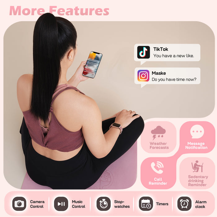 MorePro Health Fitness Tracker with Blood oxy-gen Monitor and 24/7 Heart Rate and Blood Pressure, Sleep Monitor, 120+ Sport Modes Waterproof Fitness Watch for Women Men, Active Pink