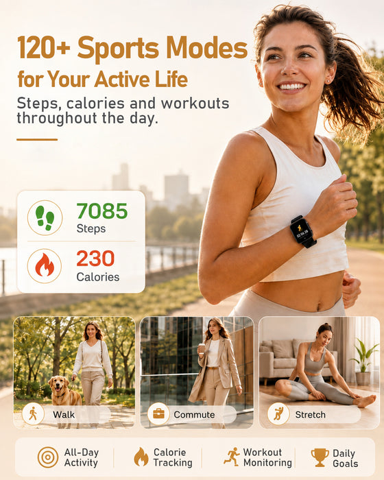MorePro Health Fitness Tracker (Make/Answer Call), 24/7 Heart Monitor with Blood Pressure, Blood Oxygen, Sleep Tracking, 120+ Sports Modes Smart Watch with 7-Day Battery, Compatible with iOS Android