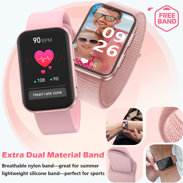 MorePro Health Fitness Tracker with Blood oxy-gen Monitor and 24/7 Heart Rate and Blood Pressure, Sleep Monitor, 120+ Sport Modes Waterproof Fitness Watch for Women Men Android iOS, Pink
