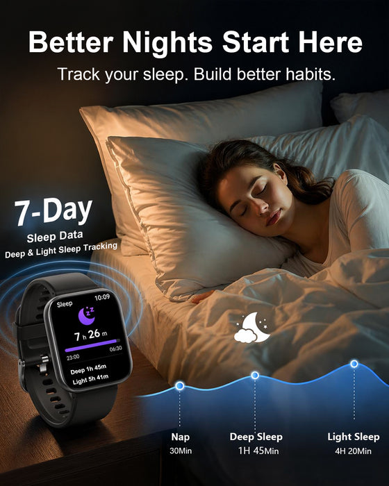 MorePro Health Fitness Tracker (Make/Answer Call), 24/7 Heart Monitor with Blood Pressure, Blood Oxygen, Sleep Tracking, 120+ Sports Modes Smart Watch with 7-Day Battery, Compatible with iOS Android