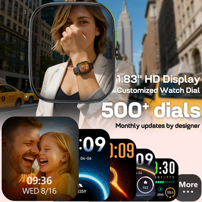 MorePro LOOKINEO Smart Watch for Men Women, 1.83” Fitness Tracker with Bluetooth Calls, Heart Rate, Blood Pressure & Sleep Monitor, 120+ Sports Modes Fitness Watch, IP68 Waterproof