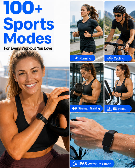 MorePro Health Fitness Tracker for Women Men, 24/7 Heart Rate Blood Pressure & Oxygen Monitoring, Sleep Tracker, 100+ Sport Modes Smart Watch, 2 Bands, Compatible Android iOS