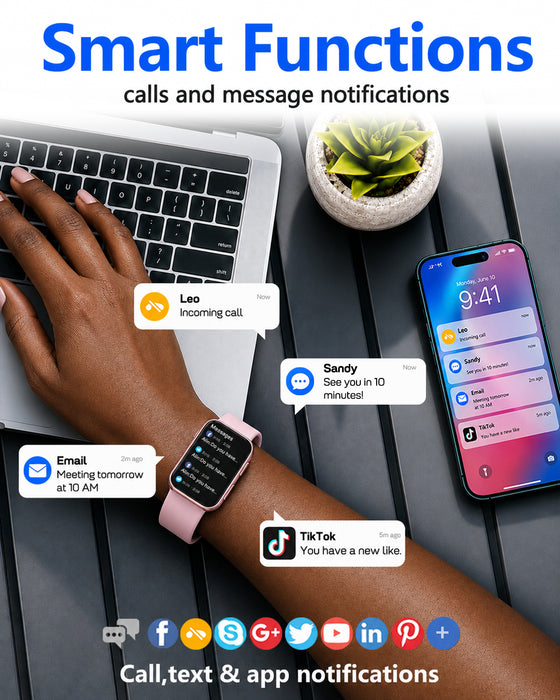 MorePro Health Fitness Tracker for Women Men, 24/7 Heart Rate Blood Pressure & Oxygen Monitoring, Sleep Tracker, 100+ Sport Modes Smart Watch, 2 Bands, Compatible Android iOS